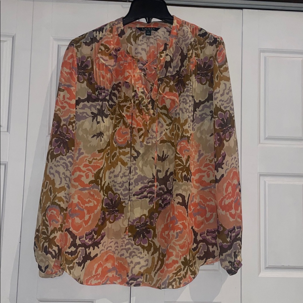 Lauren Ralph Lauren Multicolor Sheer Top-Petite Large